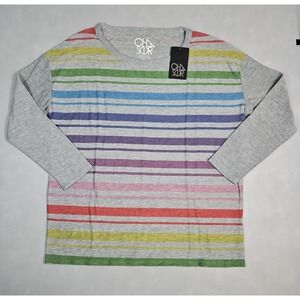 Chaser Womens Gray Rainbow Striped Long Sleeve Pullover Top Size XL NWT